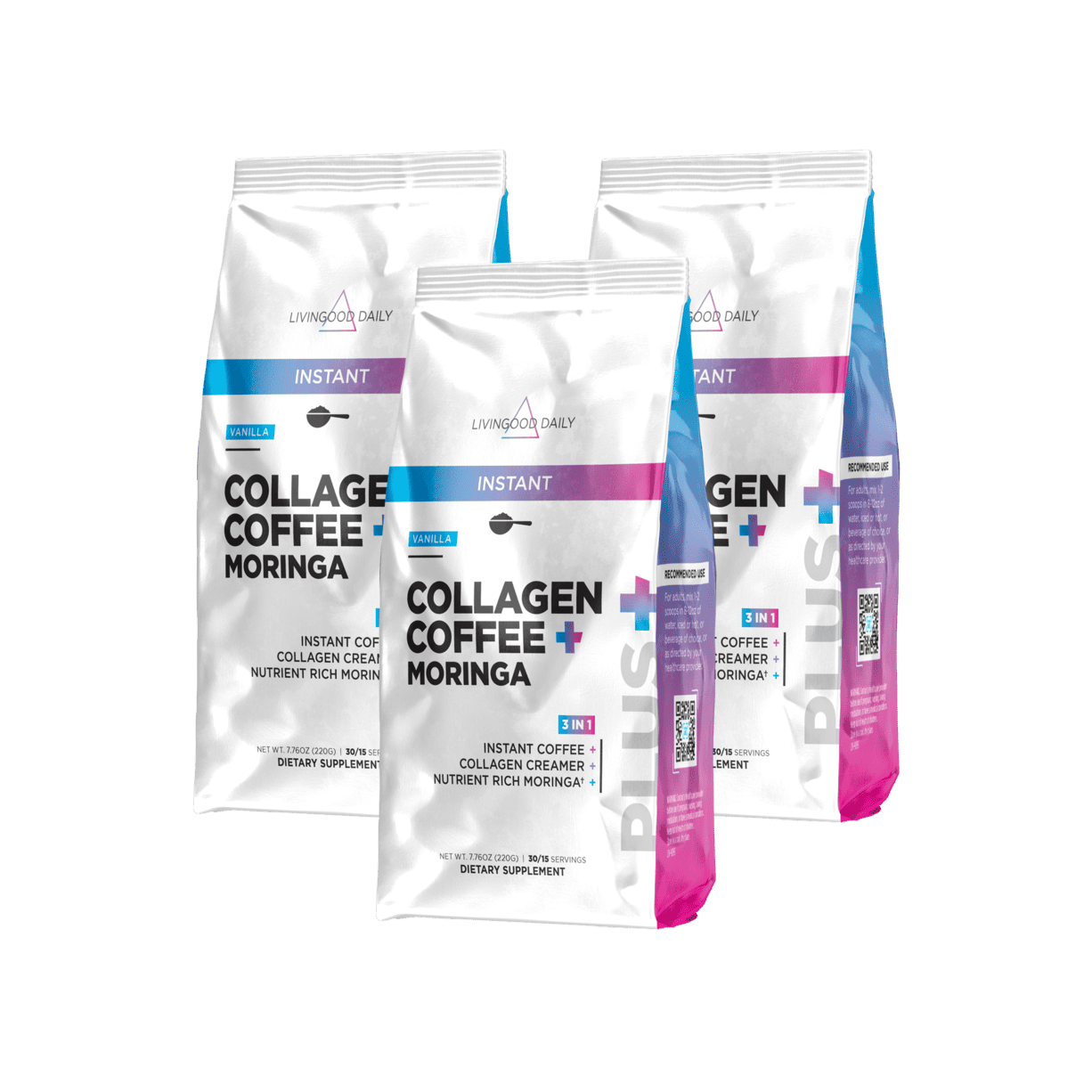 Livingood Daily Instant Collagen Coffee + Moringa (Vanilla) - (3-Pack)