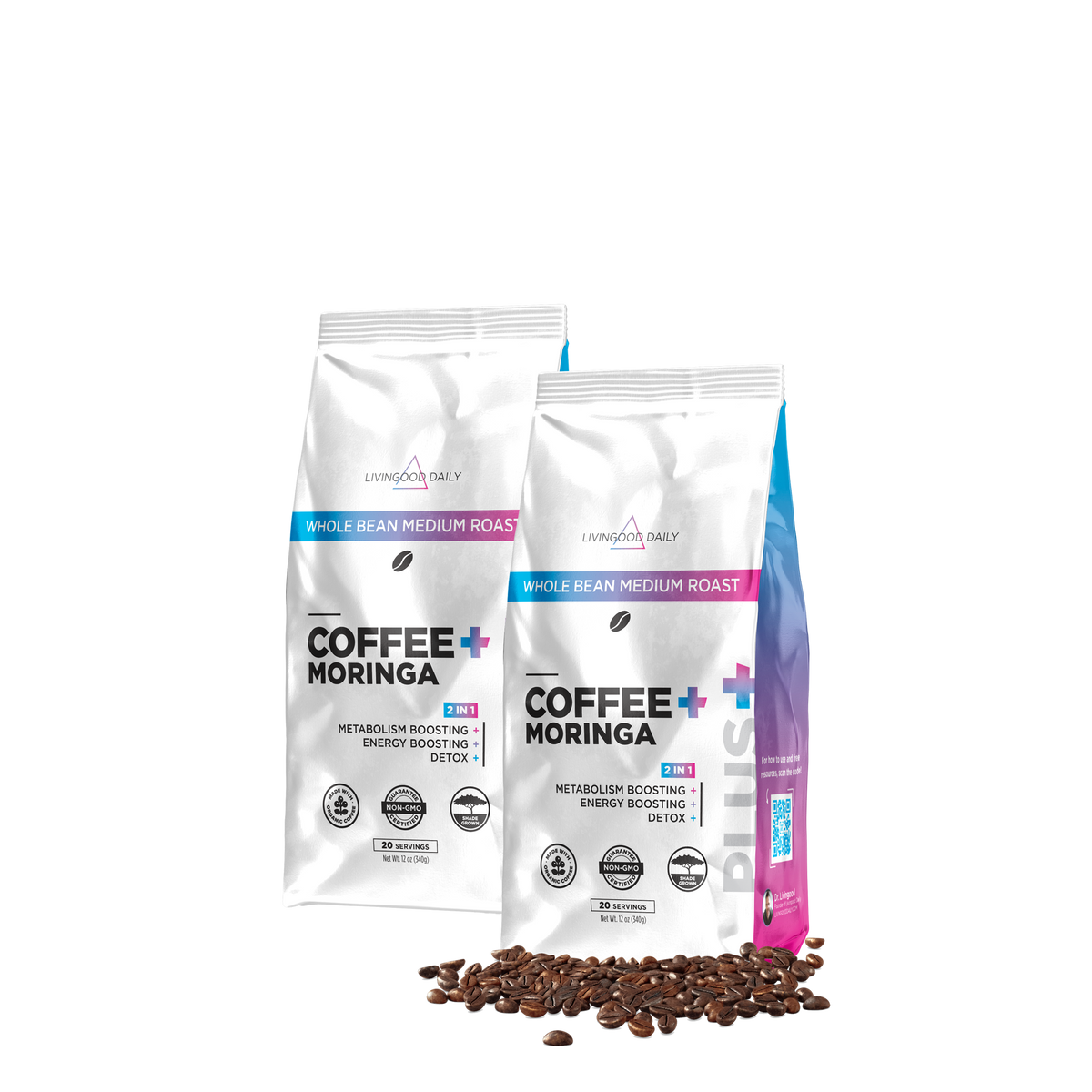 Livingood Daily Coffee + Moringa Whole Bean Medium Roast - (2-Pack)