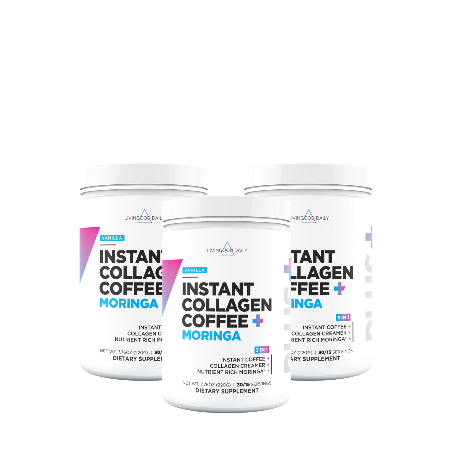 Livingood Daily Instant Collagen Coffee + Moringa (Vanilla) - (3-Pack)