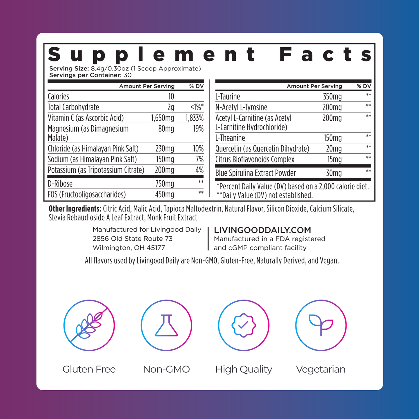 Livingood Daily Electrolytes + Energyze (Berry Frost)